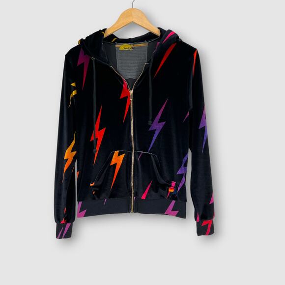 Aviator Nation Tops - Aviator Nation Lightning Bolt Velvet Velour Zip-Up Hoodie Size Small
